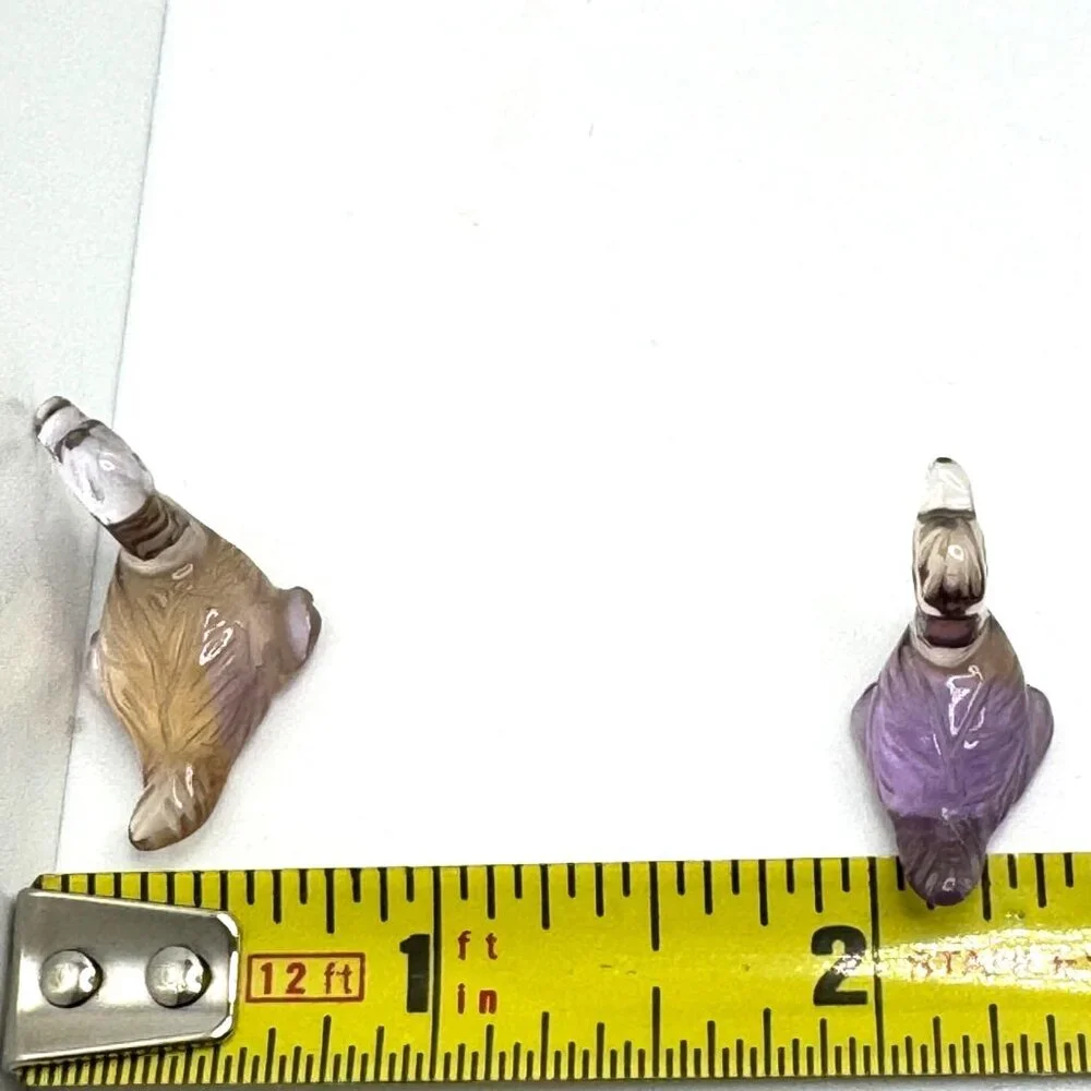 Natural Ametrine Gemstone Bird Duck Carvings .75" Set of 2 Purple Yellow - Picture 3 of 9